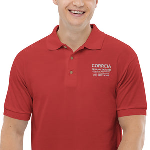 Business Polo - Front design with company details on Mens embroidered polo shirt