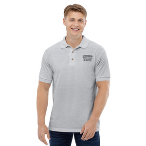 Business Polo - Front design with company details on Mens embroidered polo shirt