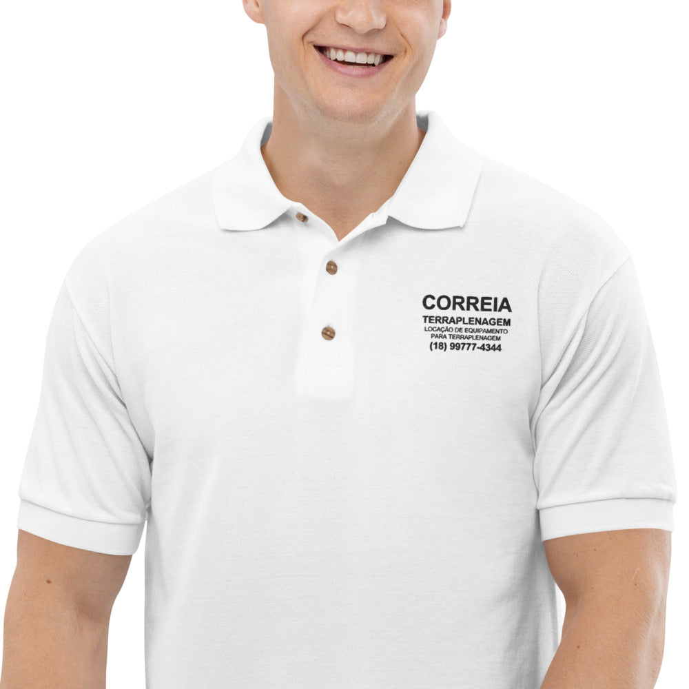 Business Polo - Front design with company details on Mens embroidered polo shirt